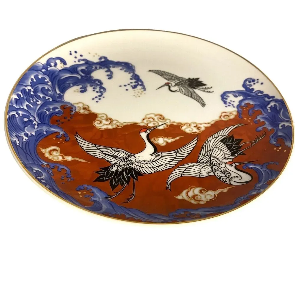 #8196 TAKAHASHI SHOKAI JAPAN RED AND BLUE OCEAN WAVES 8 IN PLATE
